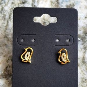 Cute Plated Gold Studs- Bird Earrings